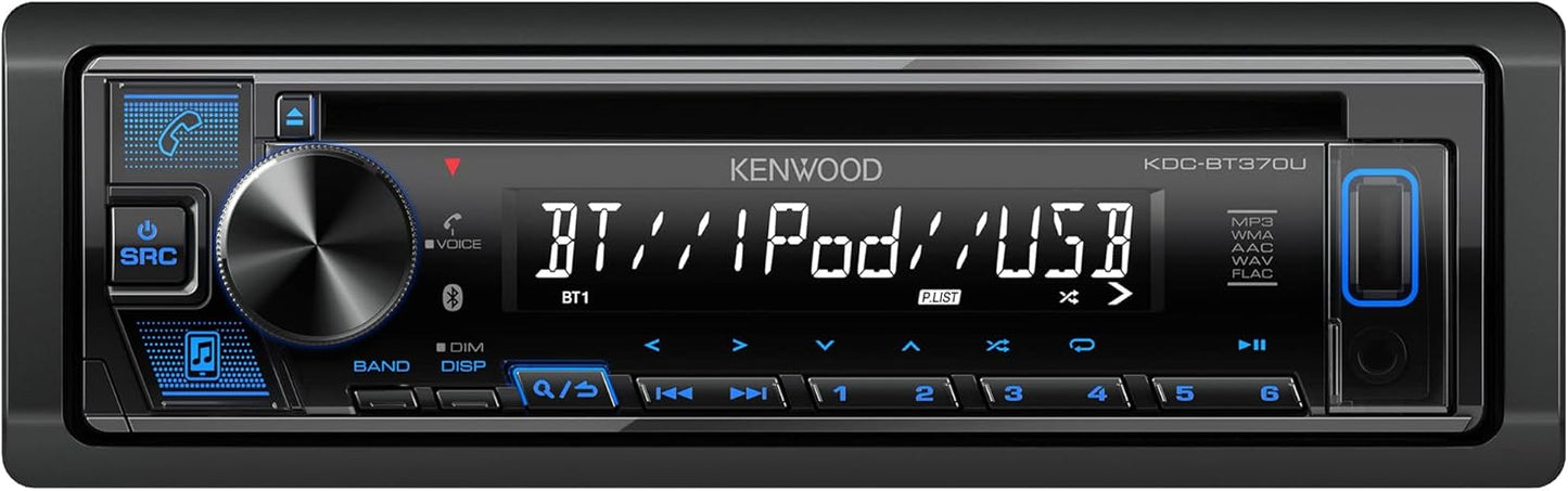 KENWOOD KDC-BT370U CD-motorstereo met Bluetooth, AM/FM-radio, USB aan die voorkant met hoë krag, ingeboude Alexa