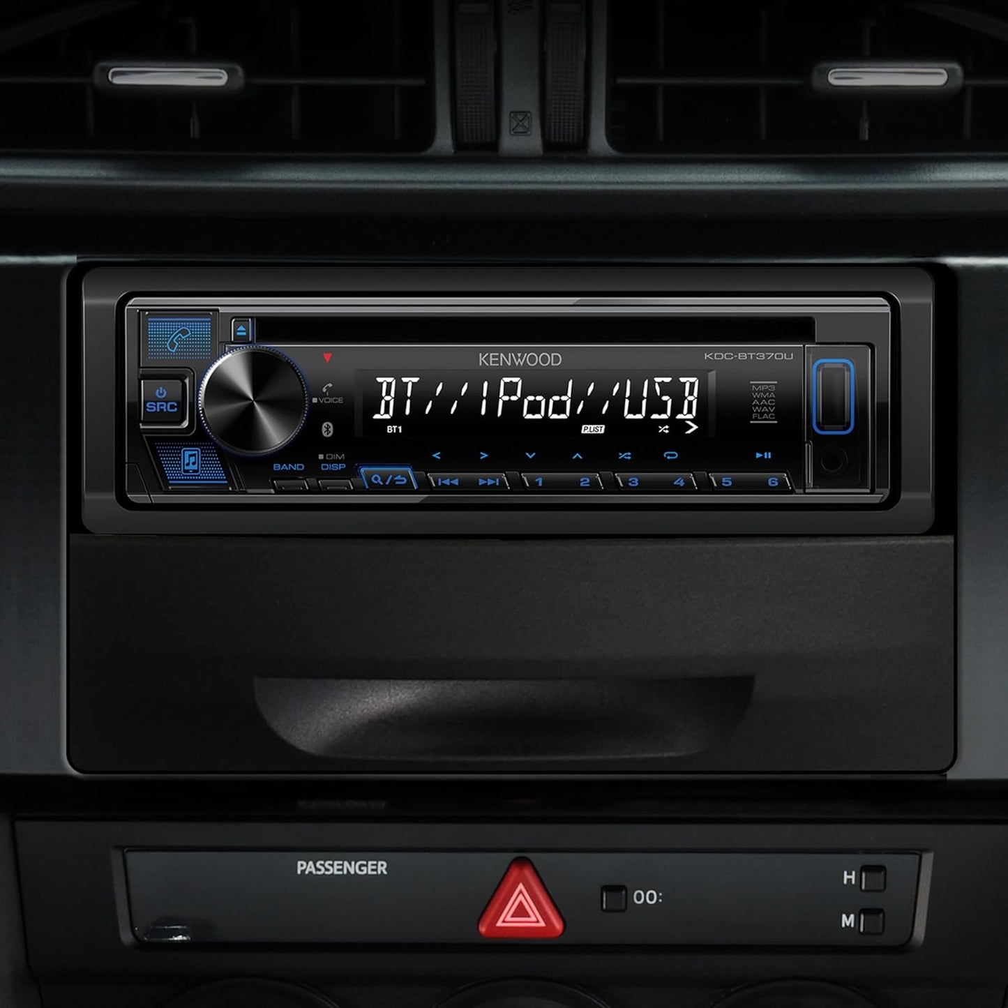 KENWOOD KDC-BT370U CD-motorstereo met Bluetooth, AM/FM-radio, USB aan die voorkant met hoë krag, ingeboude Alexa
