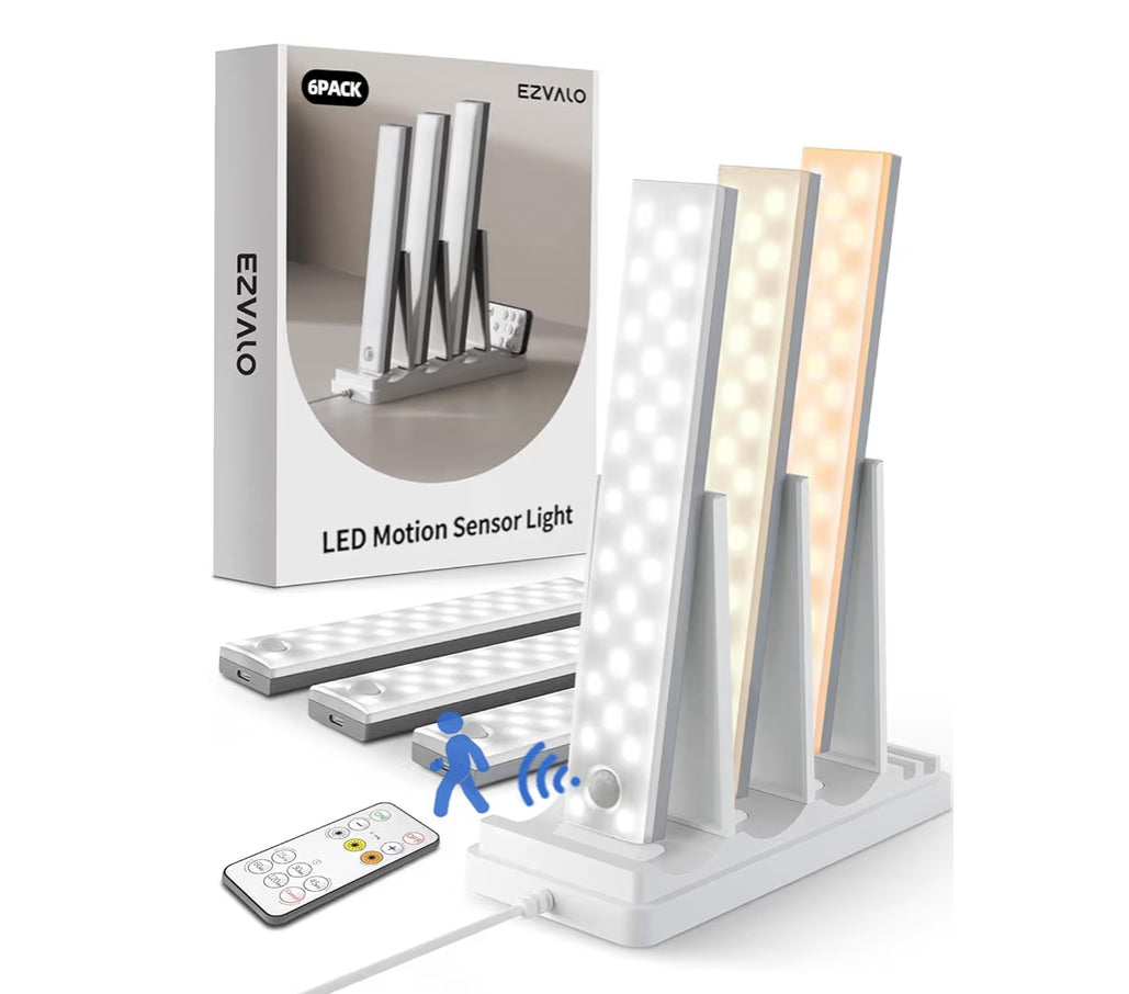 6-Pack Under Cabinet Lighting w/ Charging Station, 2000mAh Rechargeable Wireless Motion Sensor Lights, 3 Color Temps, Dimmable/Timer