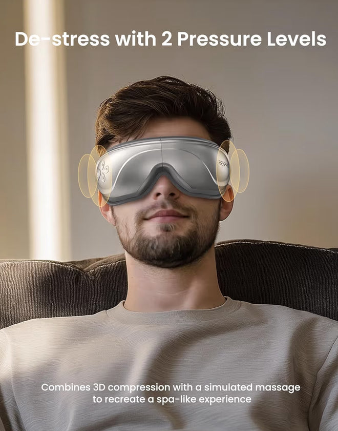 Eyeris 2 Eye Massager with Heat and Cooling,Heated Eye Mask for Reduce Strain Improve Sleep - Silver No Voice Control