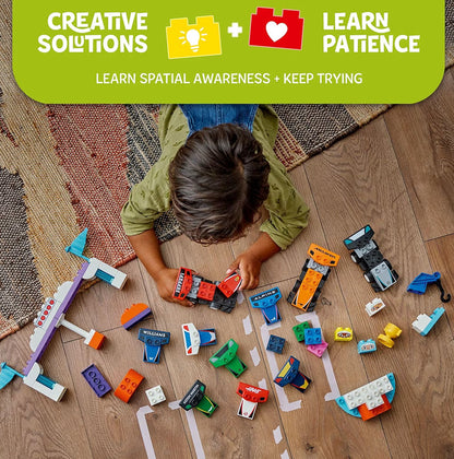 LEGO DUPLO Town F1 Span Renmotors en Drywers Boubare Speelgoedstel – Kleuter Speelgoedmotors vir Voorgee Speel, Seuns en Dogters, Ouderdomme 2+