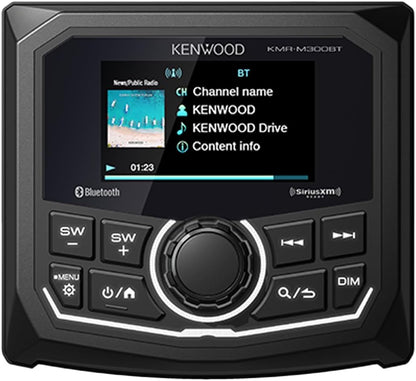 KENWOOD KMR-M300BT Mariene Meter Ontvanger Weervas, 2.7 Duim LCD, Ingeboude Versterker, Bluetooth, Digitale Media MP3 Speler, Geen CD Speler, USB Poort, AM/FM/Weerband Ontvanger, Agterkamera Invoer