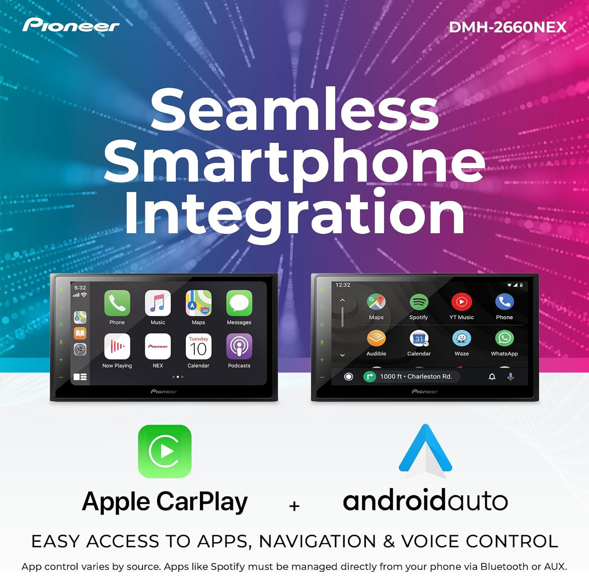 Pioneer DMH-2660NEX 6.8" Capacitive Touchscreen Double Din Car Stereo
Digital Multimedia Receiver, Wired Apple CarPlay & Android Auto, Amazon Alexa, Bluetooth, Backup Cam, HD Radio, Hi-Volt RCA
