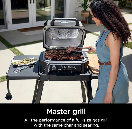 Ninja, Woodfire Pro XL Buitebraaier & Roker, Termometer, 4-in-1 Meesterbraaier, BBQ Roker, Buite Lugbraaier, Bak, Draagbaar, Elektriese Braaier - Donkergrys