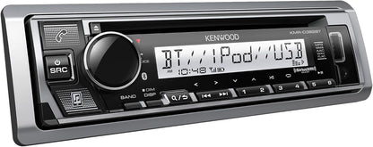 KENWOOD KMR-D382BT Enkel Din Motor/Mariene Stereo Hoofeenheid met Bluetooth, Hands-Free Oproepe, CD-speler, USB, AM/FM Radio, SiriusXM Gereed, Alleweer In-Paneel Boot & Motor Oudiostelsel Ontvanger