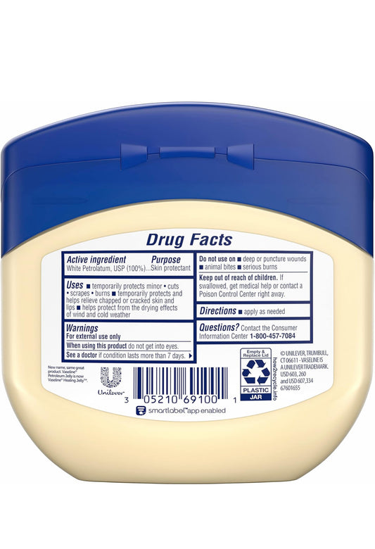 Vaseline Petroleum Jelly Original Verlig Droë Vel En Beskerm Klein Snye Dermatoloog Aanbeveel En Sluit Vog In, 13 Ons (Pak van 3)