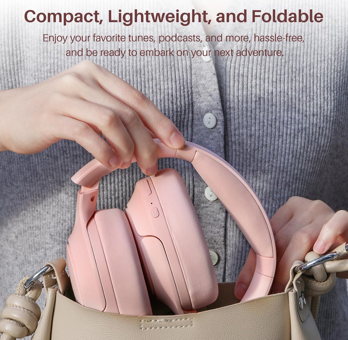 Hybrid Active Noise Cancelling Headphones, Wireless Over Ear Bluetooth, 40H Playtime, Hi-Res Audio Custom EQ, Comfort Fit Ear Cups (Pink)