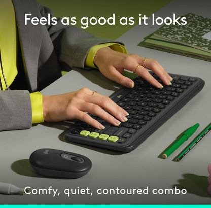 Logitech POP ICON Combo, Bluetooth-sleutelbord-en-muiskombo, Gemaklike Tik, programmeerbare Sleutels en Knoppies, Stil kliek, Maklike Wissel na tot 3 Toestelle – Grafiet en Lemmetjie