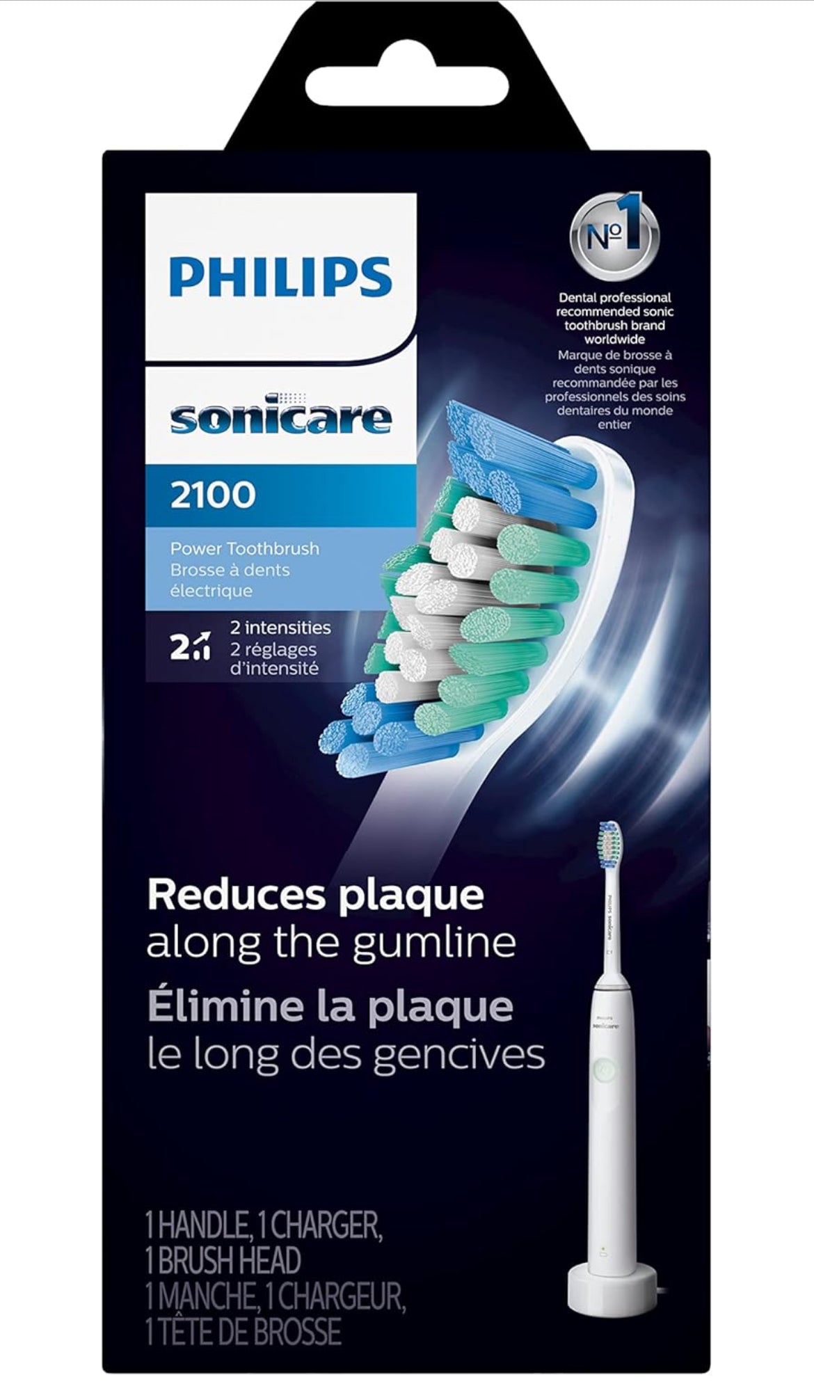 PHILIPS Sonicare 2100 Power-tandeborsel, herlaaibare elektriese tandeborsel - Wit Munt (HX3661/04)