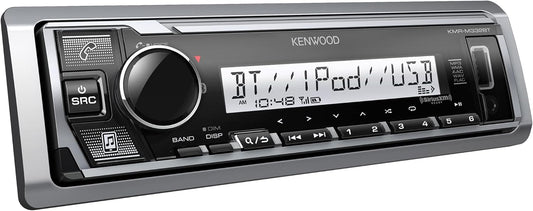 KENWOOD KMR-M332BT Motor- en mariene-stereo - Enkel DIN, Bluetooth-oudio, USB MP3, Aux-ingang, AM FM-radio SiriusXM-gereed, Weerbestand, Veelkleurige beligting
