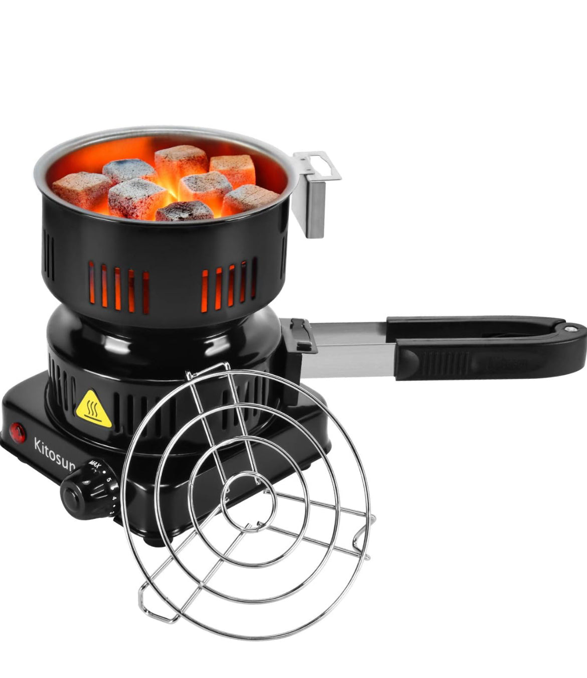 Electric Stove Coconut Charcoal Starter - ETL Approved Hot Plate Durable Faster Coal Burner 120V~600W with Detachable Handle Stainless Steel Grill & Rack Smart Heat Control Long Cable for BBQ Kitchen