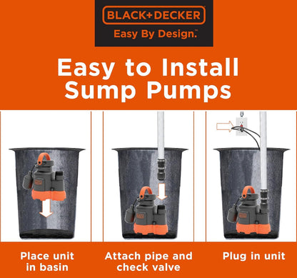 Black+Decker 1/4 HP Dompel-Opgaarpomp, Pomp tot 2300 GPH
