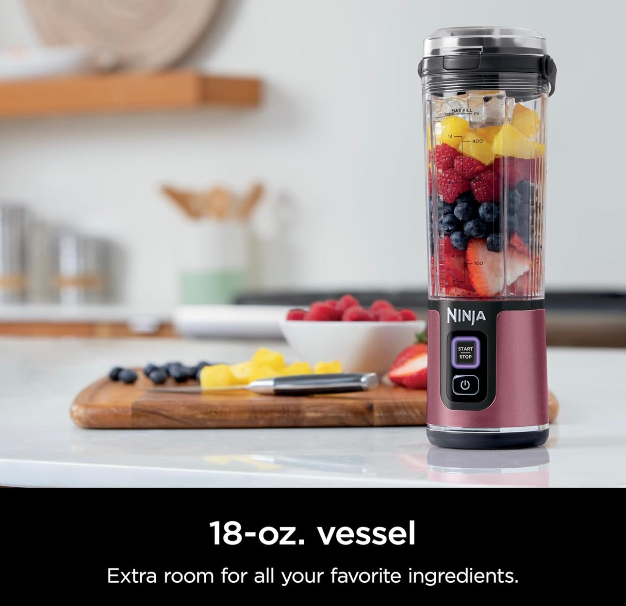 Ninja Blast Portable Blender, Cordless, 18oz. Vessel, Personal Blender BPA Free, Leakproof-Lid and Sip Spout, USB-C Rechargeable, Dishwasher Safe - Metallic Cherry - BC151RD