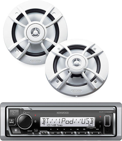 KENWOOD KMR-D382BT Motor- en Marine-stereo - Enkel-Din, Bluetooth SiriusXM-gereed, Weerbestand (Pakket met Luidsprekers)