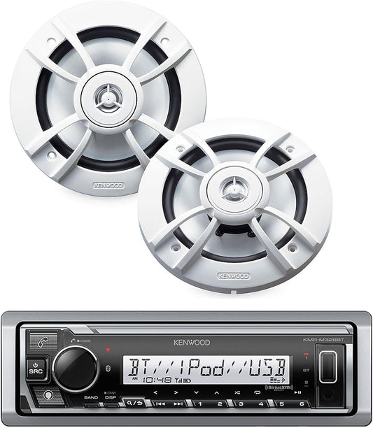 KENWOOD KMR-D382BT Motor- en Marine-stereo - Enkel-Din, Bluetooth SiriusXM-gereed, Weerbestand (Pakket met Luidsprekers)