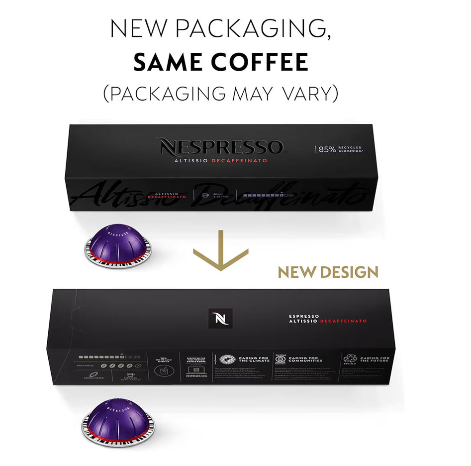 Nespresso Vertuo-kapsules, Altissio Decaffeinato, Donkergeroosterde Espresso - 50 Eenhede Espressokapsules, Brou (1.35 oz.)