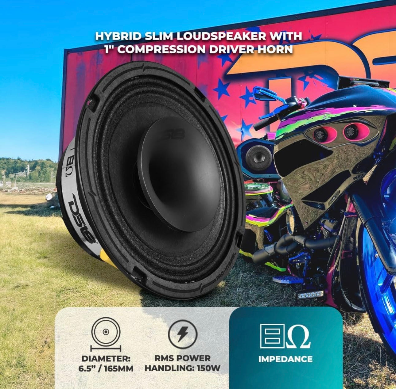 DS18 PRO-HY6MSL 6.5" Shallow Hybrid Mid-Range Car Audio W/  Built-in Driver and Grill Included - 1PC