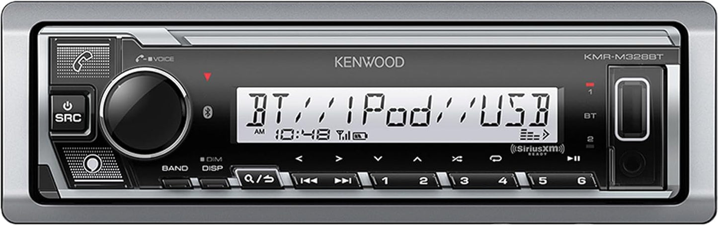 KENWOOD KMR-D382BT Car & Marine Stereo - Single Din, Bluetooth SiriusXM Ready, Weatherproof (Package W/ Speakers)