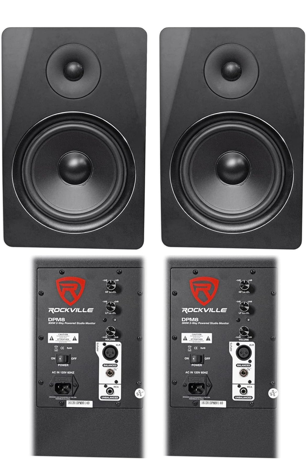 Rockville (2) DPM8B Dual Powered 8" 600 Watt Active Studio Monitor Speakers