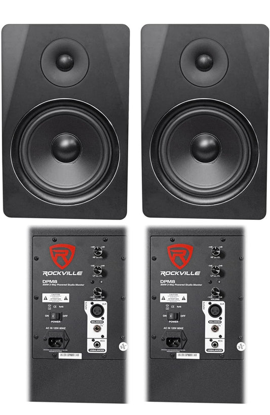 Rockville (2) DPM8B Dubbele Aangedrewe 8" 600 Watt Aktiewe Ateljeemonitorsprekers