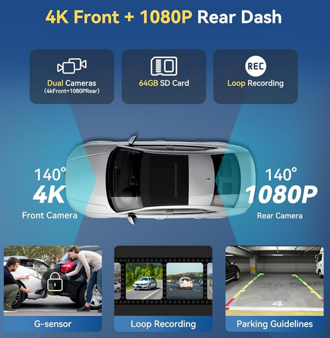 CarPlay Screen 11.5" Bluetooth, Wireless Android Auto Display w/ 4K Dashcam, 1080P Rear Cam, Bluetooth, Voice Control