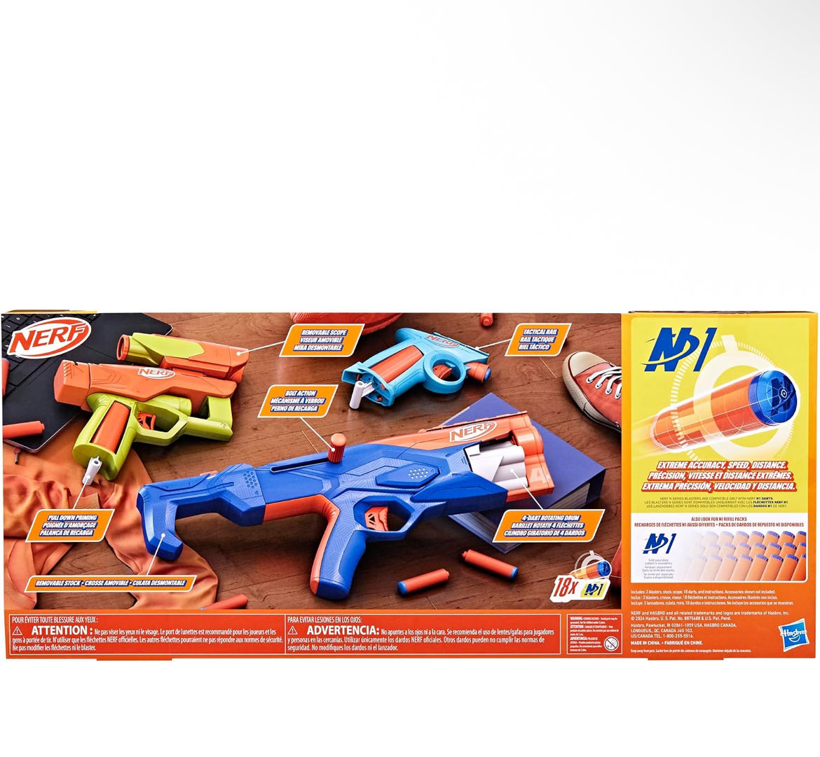 Nerf N Series Gear Up Pack, 3X Blasters, 18 Nerf N1 Darts, Kids Gifts, Outdoor Games, Ages 8+