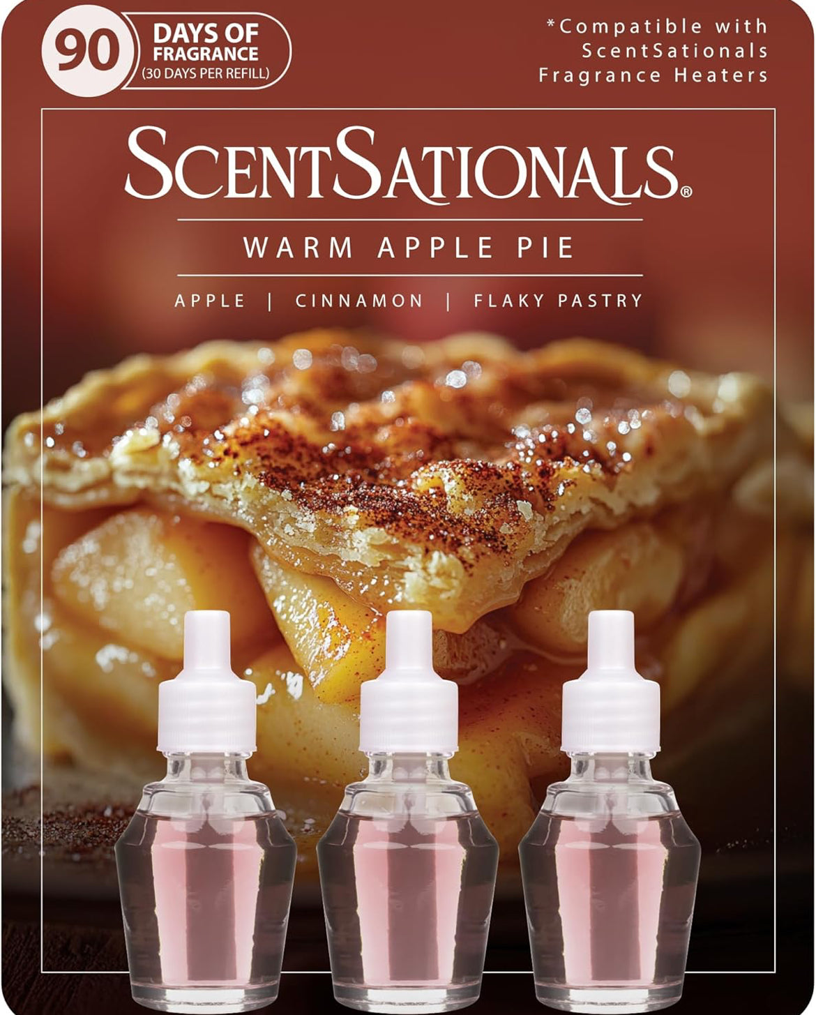 ScentSationals Warm Apple Pie Fragrance Oil Plug In Air Freshener Refills 3-Pack - Works w/ Scentsationals Wall Plugs - Packaging May Vary