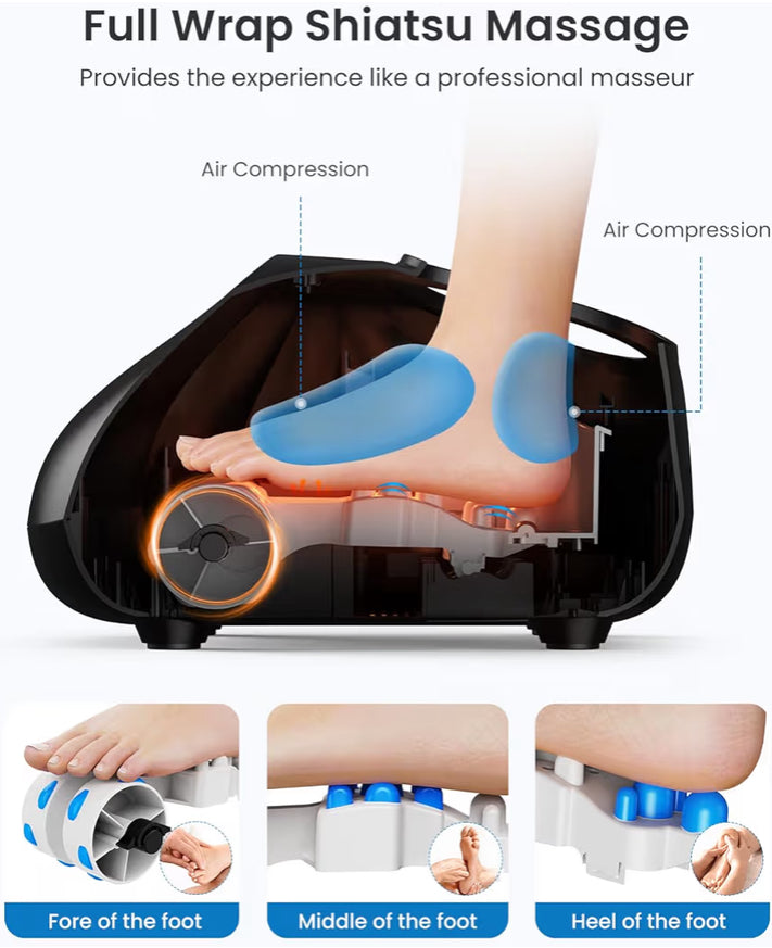 Foot Massager Machine w/ Heat Shiatsu Foot Massager Cordless Control Up to Size 14 - Black