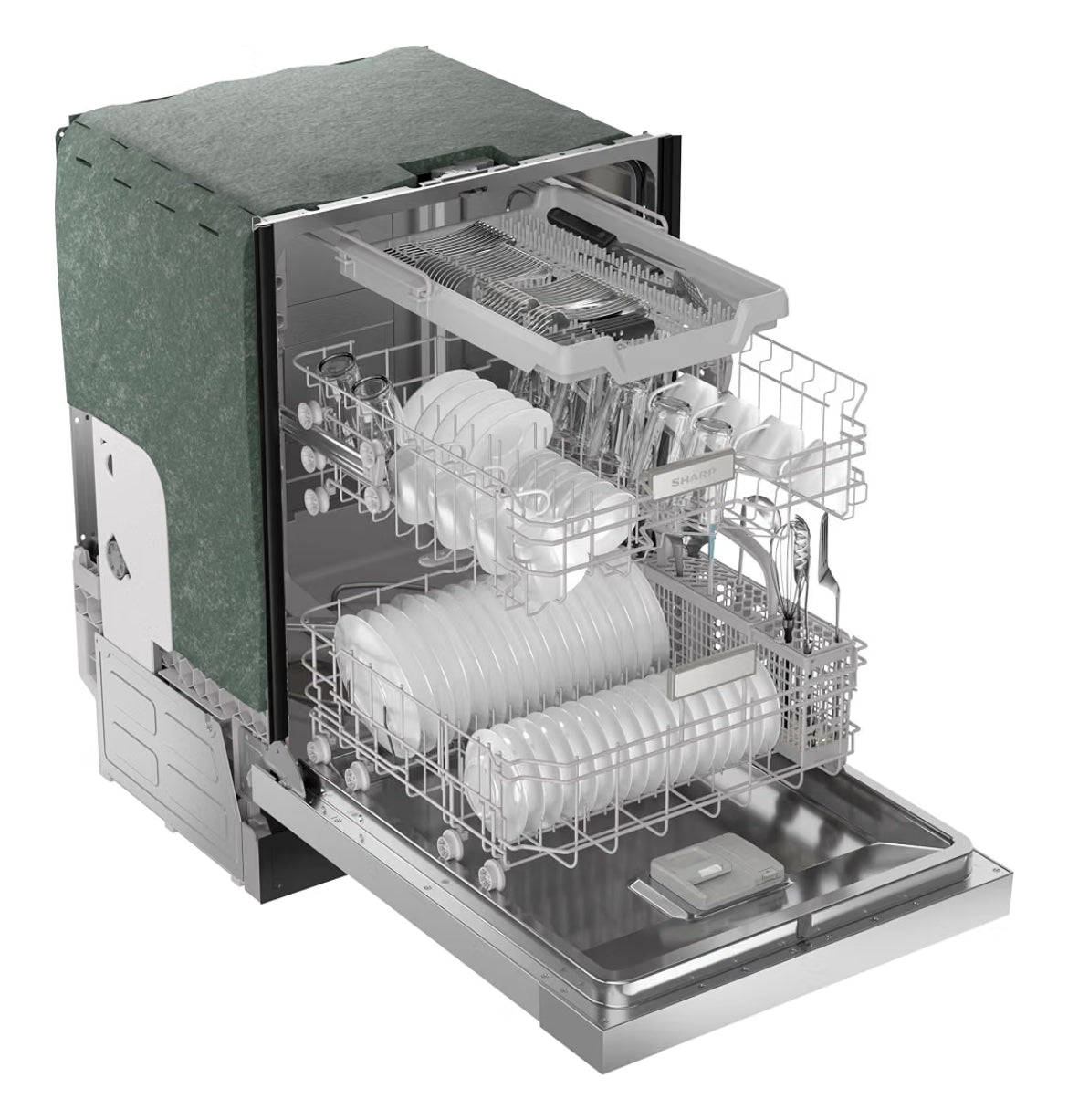 Sharp SDW6506JS 24-inch Stainless Steel Dishwasher, 49 dB, Third Rack, 12 Place Settings, Front Touch Controls
