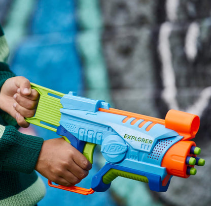 NERF Elite Junior Explorer Easy-Play Toy Foam Blaster, 8 Darts for Kids Outdoor Games, Ages 6 & Up