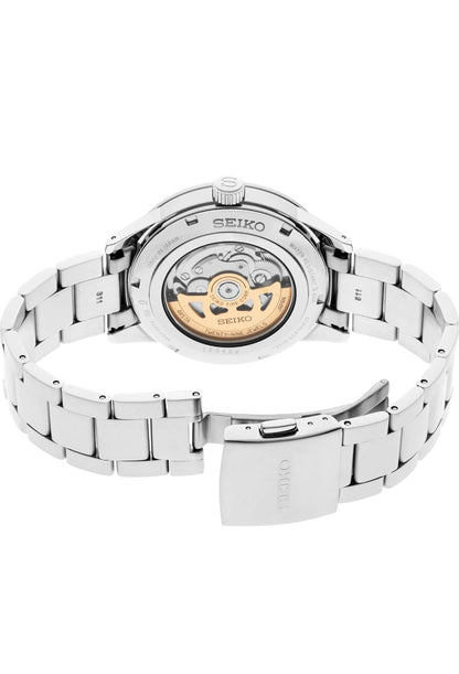 SEIKO Mans Swart Wysiger Silwer Vlekvrye Staalband Presage Outomatiese Horlosie