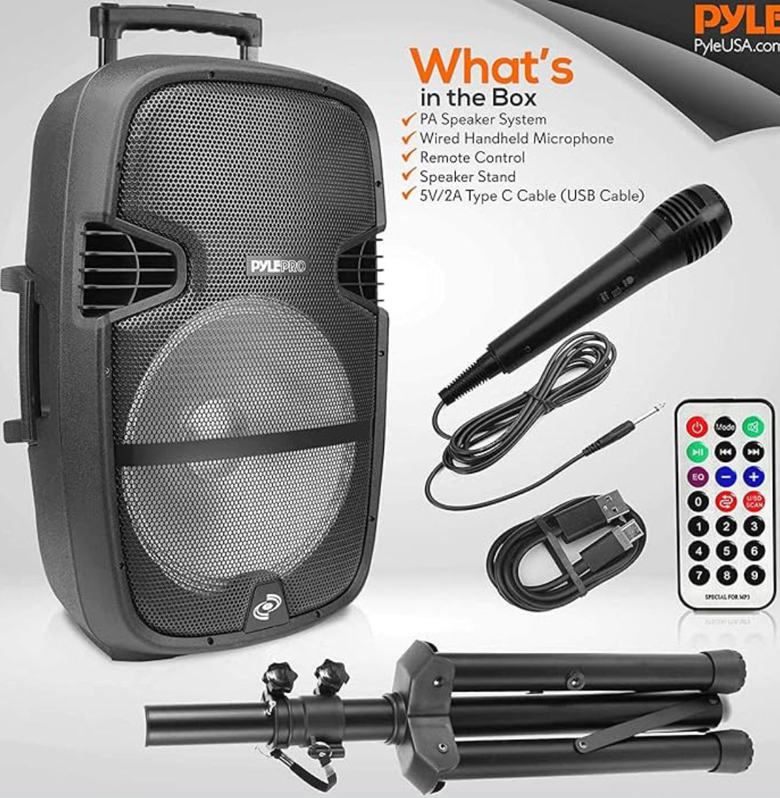 Portable Bluetooth PA Speaker System - 1000W w/Microphone in, Party Lights, USB SD Card Reader, FM Radio, Wheels - Remote Control