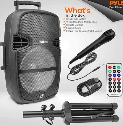 Portable Bluetooth PA Speaker System - 1000W w/Microphone in, Party Lights, USB SD Card Reader, FM Radio, Wheels - Remote Control