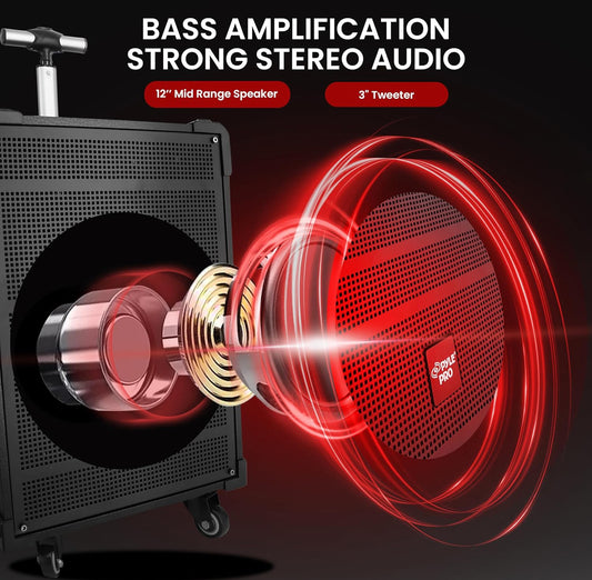 Draagbare 12" Koordlose Bluetooth-luidsprekersisteem - Ingeboude Herlaaibare Battery, Koordlose Mikrofoon, USB/Mikro SD/FM - 80 Watt - FM Radio met Digitale LED-skerm