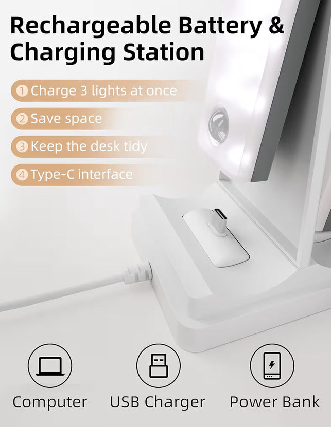 6-Pack Under Cabinet Lighting w/ Charging Station, 2000mAh Rechargeable Wireless Motion Sensor Lights, 3 Color Temps, Dimmable/Timer