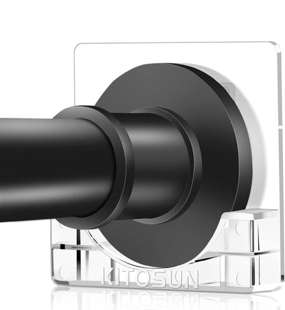 Adhesive Shower Curtain Rod Holder – Kitosun Wall Mount Bathroom Tension Pole Retainer Brackets with Sticky Tape for Quick Stick on and Stainless Steel Screws for Drilling Installation (Transparent)