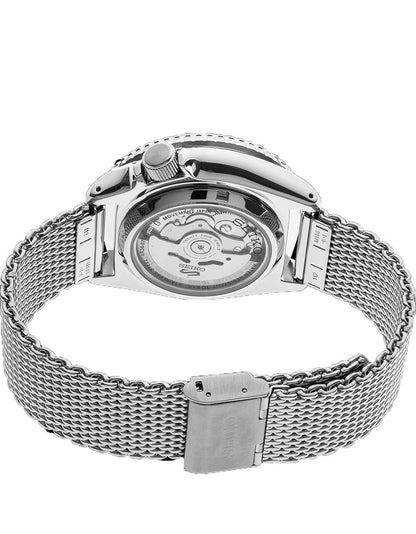 SEIKO SRPD71 Horlosie vir Mans - 5 Sports - Outomaties met Handopwen-beweging, Blou Wysplaat met Blou Ring, Vlekvrye Staal Kas en Skakelband, 100m Waterbestand, en Dag/Datum Vertoning