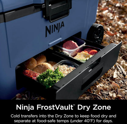 Ninja Cooler FrostVault 65QT Yskas met Wiele Geïsoleer met Temperatuur Droë Bergingslaai Hou Ys Dae Lank Koud - Lakeshore Blou (FB265GY)