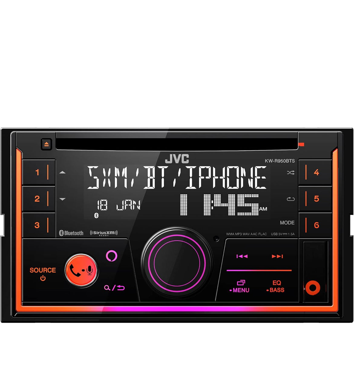 JVC KW-R950BTS Bluetooth Car Stereo Receiver with USB Port – LCD Display - AM/FM Radio - MP3 Player - Double DIN – 13-Band EQ (Black)