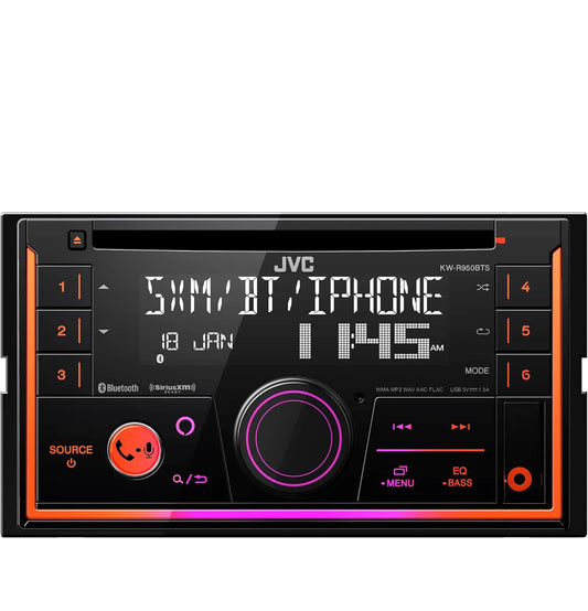 JVC KW-R950BTS Bluetooth-motorstereontvanger met USB-poort – LCD-skerm – AM/FM-radio – MP3-speler – Dubbel-DIN – 13-band-EQ (Swart)
