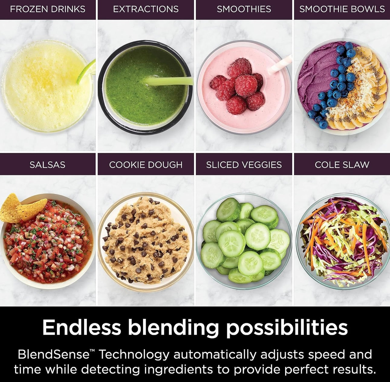 Ninja All-in-One Blender & Food Processor BlendSense Intelligence for Perfectly Smooth Results 1800 Watt - Black TB401
