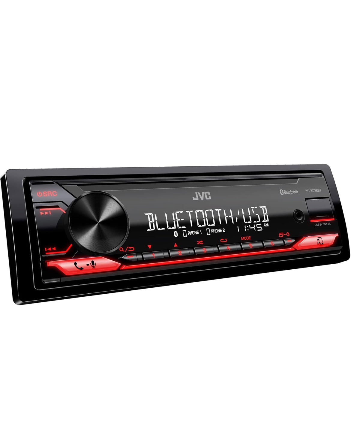 JVC KD-XD28BT Bluetooth-motorstereo met USB-poort – AM/FM-radio, MP3-speler, hoëkontras-LCD, 50 Watt, Verwyderbare Voorpaneel – Enkel-DIN – 13-band-EQ