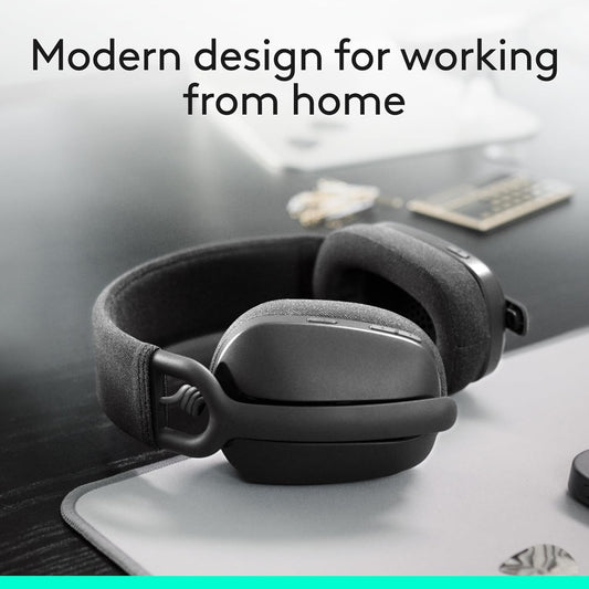 Logitech Zone Vibe 100 Liggewig Draadlose Oor-oor-koptelefoon met Geraasdempende Mikrofoon, Gevorderde Multipoint Bluetooth-koptelefoon, Werk met Teams, Google Meet, Zoom, Mac/PC - Grafiet