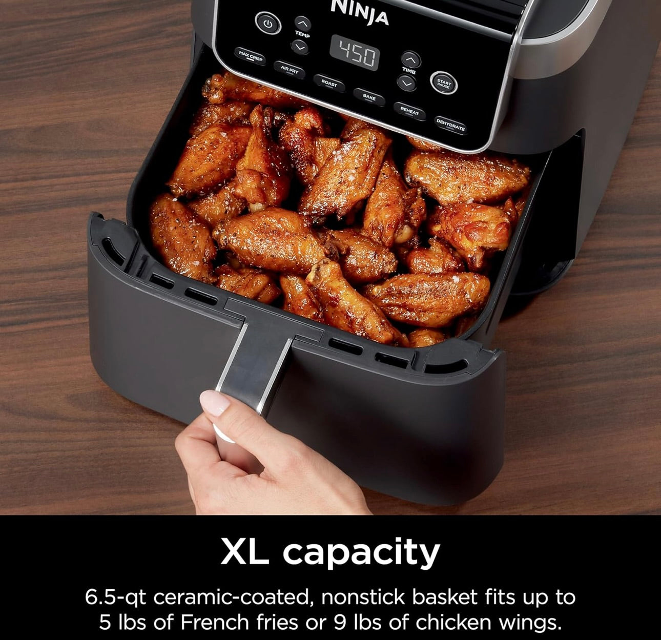 Ninja Air Fryer Pro XL 6-in-1 with 6.5 QT Capacity, Max Crisp, Air Fry, Air Roast, Bake, Reheat, Dehydrate, Max Crisp Technology with 450F, Nonstick Basket & Crisper Plate, Grey, AF181