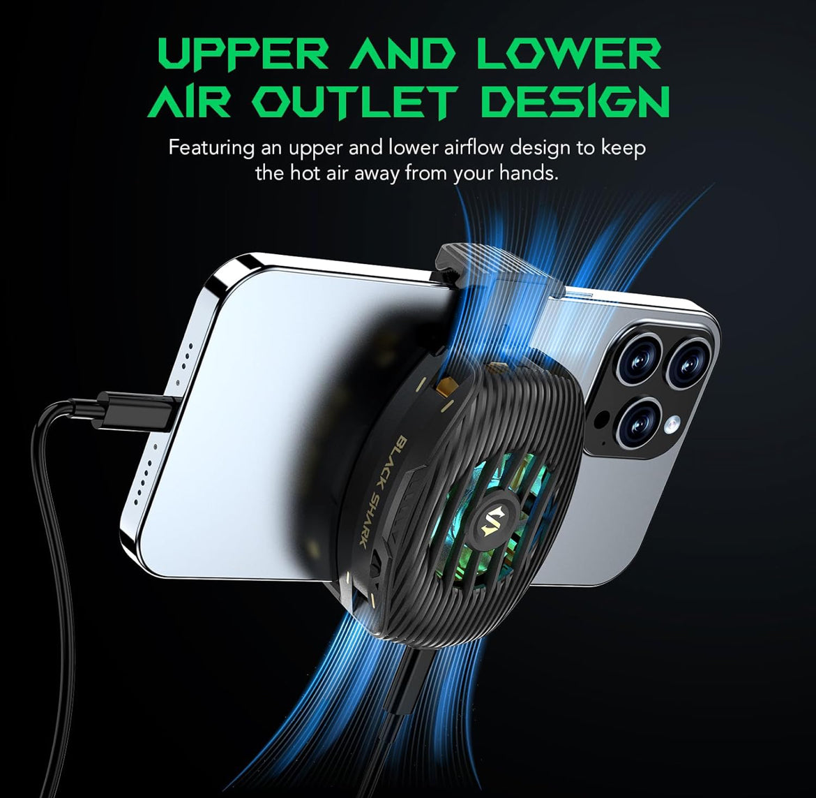 Black Shark Phone Cooler for Gaming FunCooler 4, Wired Mobile Phone Cooling Fan Lightweight Quiet with RGB Light