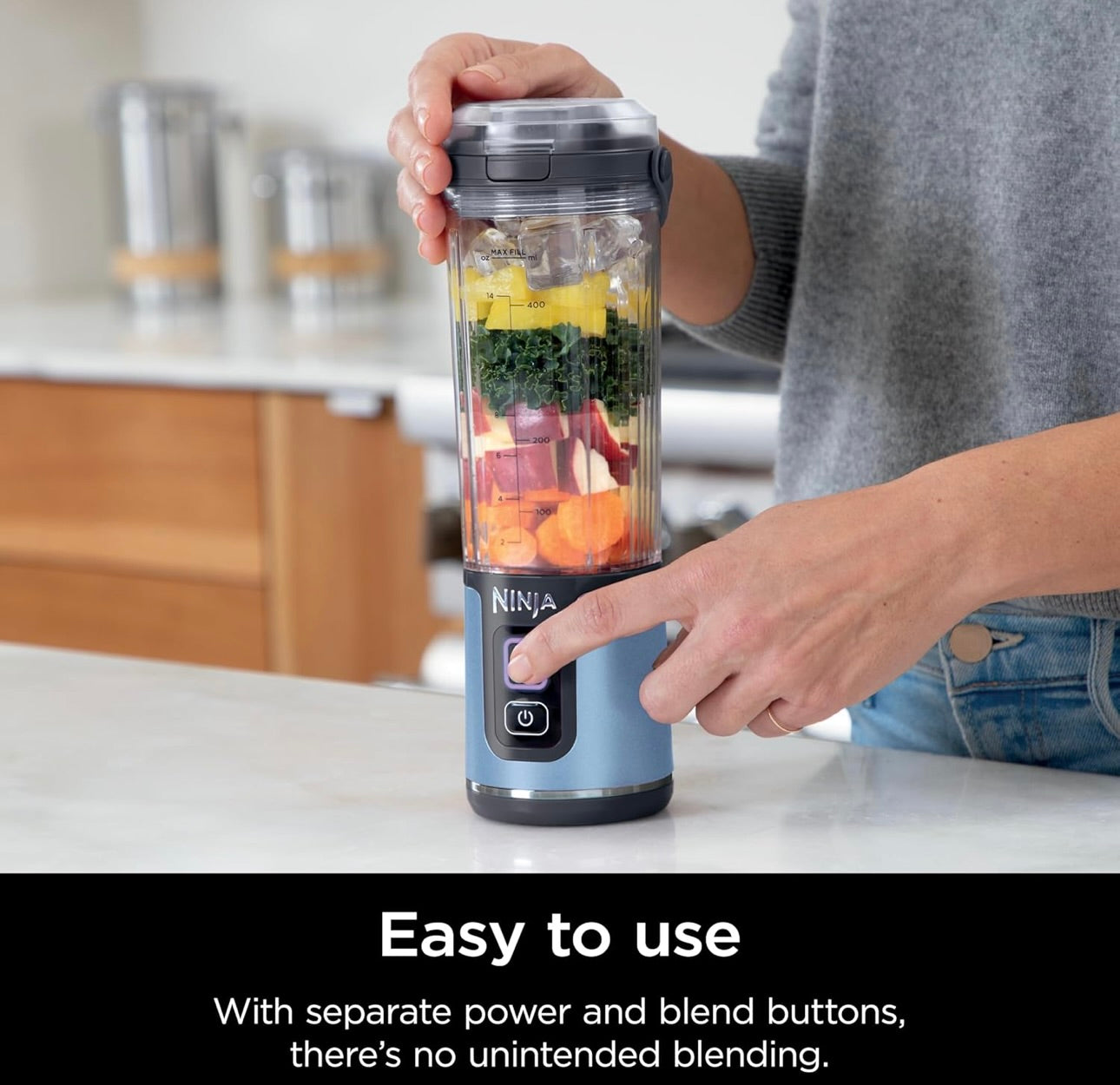 Ninja Blast Portable Blender, Cordless, 18oz. Vessel, Personal Blender BPA Free, Leakproof-Lid and Sip Spout, USB-C Rechargeable, Dishwasher Safe, Metallic - Blue BC151BM