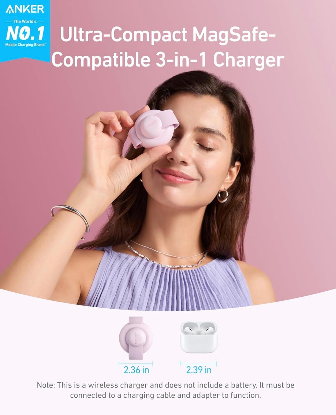 Anker MagSafe Compatible MagGo UFO 3-in-1 Charger, iPhone 16 Wireless Charger (Not a Power Bank)