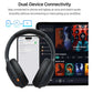 HT3 Hybrid Noise Cancelling Headphones, 90H Battery Life Over Ear Bluetooth 6.0 Foldable Headset, AI Voice Assistant - Titanium Black