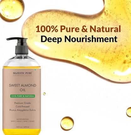 PURE Soet Amandelolie, Triple A Graad Kwaliteit, Suiwer en Natuurlik uit Spanje, Koue Gepars, (Verpakking Kan Verskil) - 16 fl. Oz