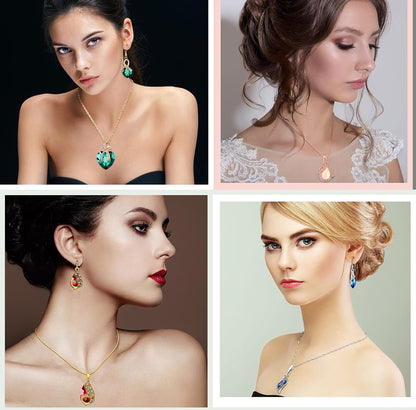 4 Stel Pou Juwelierswarestelle vir Vroue Kristal Halsnoer Oorbelle Strass Waterdruppel Hanger Hartbedeltjie Haak Oorbelle Indiese Juwelierswarestel vir Moedergeskenk Valentynsgeskenke Liefhebber Dames